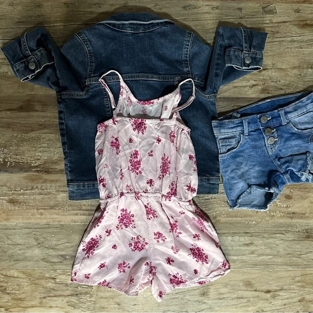 Old Navy & Children’s Place Denim Jacket Romper And Shorts SZ 4T/6 GUC 3 Piece